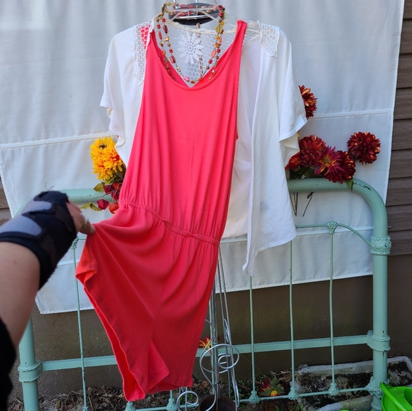 Pink Rose's Coral Color Romper Size Small - Picture 2 of 8